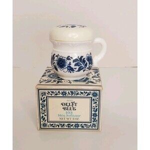 Avon Delft Blue Skin Softener Skin So Soft Milk Glass Container Original Pkg Vtg